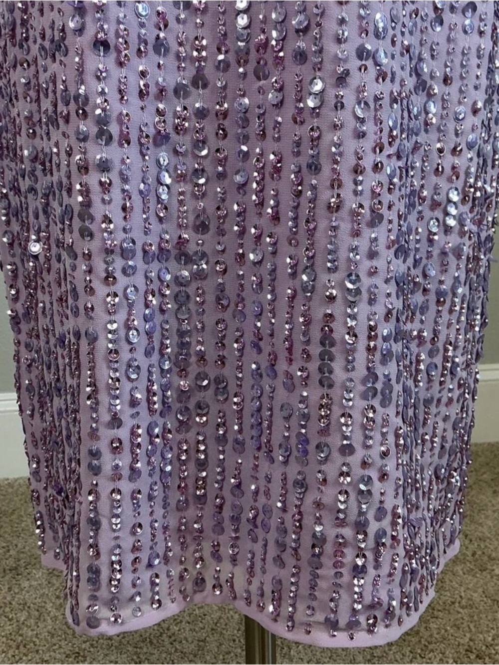 NWT Mac Duggal Purple Sequined Puff Sleeve V Neck Midi Lavender 14 - Picture 14 of 16